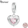 BAMOER Стерлингового Серебра 925 пробы прозрачный в форме сердца розовый циркон сердце-хранитель бусины подвески для женщин оригинальный браслет DIY ювелирные изделия