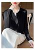 Women's Faux Two-Piece Color Block Knit Top with Round Neck and Long Sleeves - Spring Collection