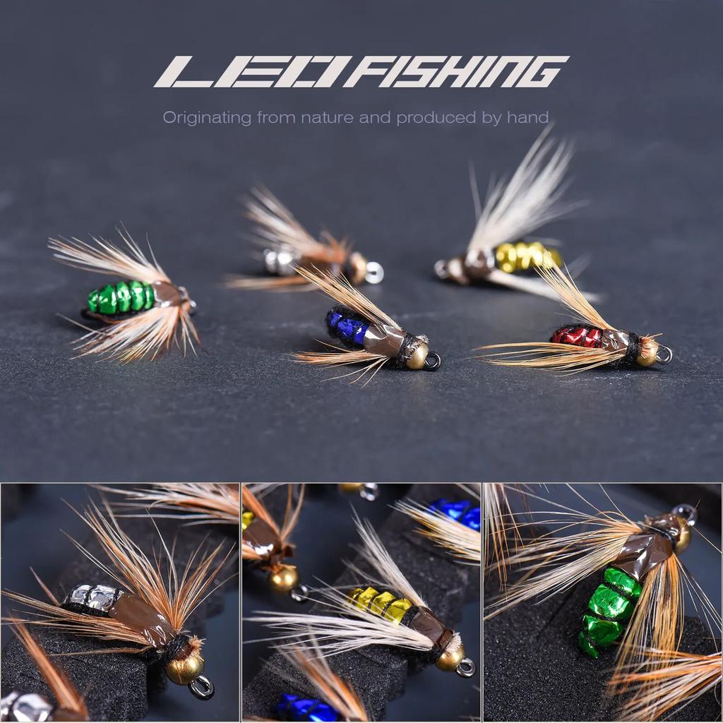 LEO FISHING 50pcs/40pcs Box Fishing Accessory Goods Bead Head Fast Sinking Nymph Scud Fly Bug Worm Trout Fishing Tools Insect Fishing Bait Lure