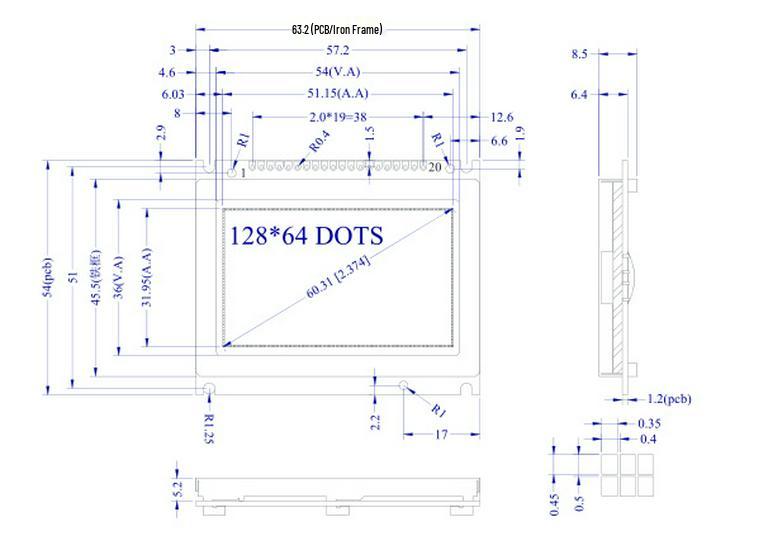 12864 LCD Screen Module Without Font Library, Industrial Grade