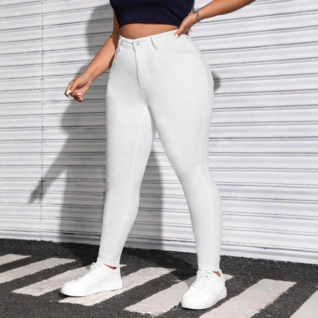 Женские черные и белые джинсы скинни из высокоэластичного денима - Большие размеры