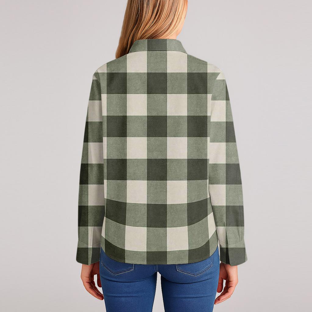 Женская рубашка-блузка с рождественским принтом и пуговицами, длинный рукав, повседневный базовый рубашечный воротник, обычный топ