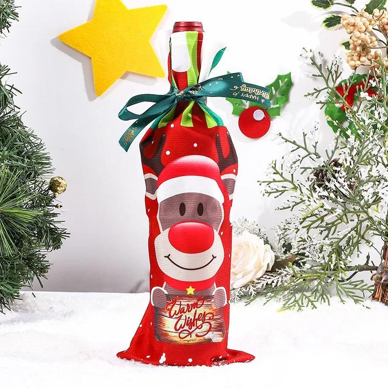 Christmas Wine Bottle Cover Set of 2 Knitted Santa Elk Snowman Cloth Bags for Red Wine Champagne Merry Christmas Happy New Year Decor