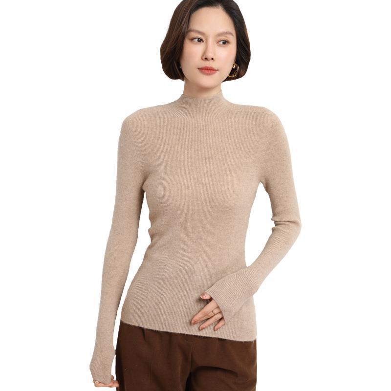 Autumn and Winter Semi High Neck Pullover Sweaters for Women Slim Fit Solid Casual Knitted Base Sweater Ladies Fashion Simple Elegant Knitwears 25061