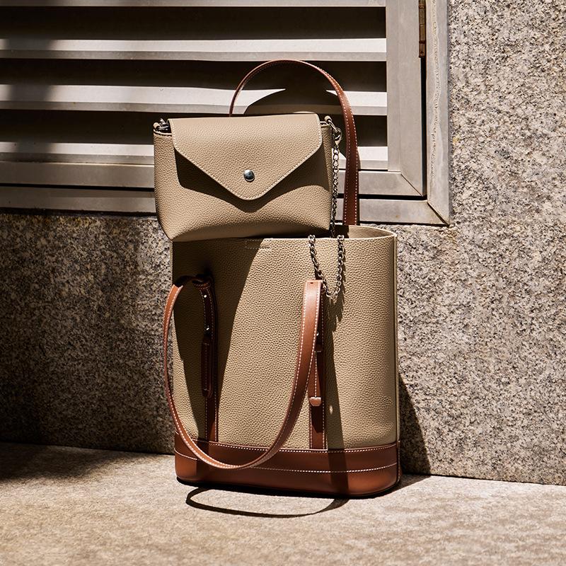 Mrs. Qiao Tote Bag for Women 2025 New Large Capacity Commuter Bag Single Shoulder Bucket Bag Genuine Leather Women's Bag
