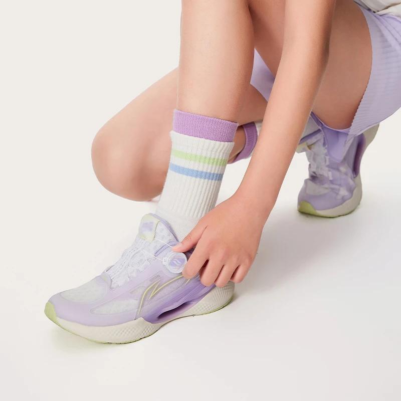 Кроссовки для бега Li Ning Kids Cloud, удобные, универсальные, амортизирующие, дышащие, с низким верхом, детские кроссовки для бега, фиолетовые, белые, YKFU020-2