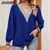 JKAASHDK Women's Fashion Casual Lace Print Spring Autumn Long Sleeve V-Neck Pullovers & Long Sleeves