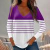 Womens Long Sleeve Tops V Neck Shirts Casual Stripe Print Basic Trendy Tee Blouses Fall Tunic Outfits Fitted T Shirts