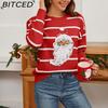 BITCED Knitted Base Layer Loose-Fit Sequined Embroidered Santa Claus Festive Striped Pullover