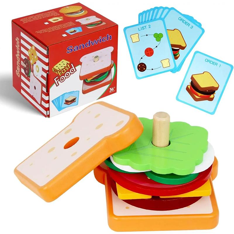 Children Wooden Simulation Fast Food Burger Fries Sandwich Toy Kitchen Playset Assembly Educational Cutting s Kid Friendly Entertaining Fun Safe