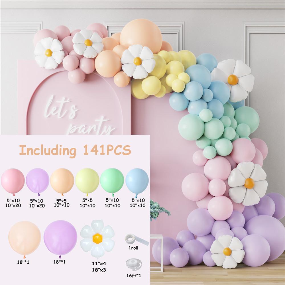 141Pcs Daisy Balloon Garland Arch Macaron Candy Colored Balloon Girls Princess Birthday Party Wedding Decor Baby Shower