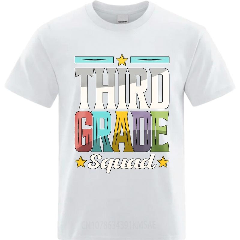 Plus Size Summer Boys tshirt Third Grade Squad With Colorful Letters And Stars Short Sleeve Soft Crew Neck Tee Shirt