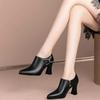 2025 High Heeled Shoes Thick Heeled Pointed Women's Side Zippered Women's Small Leather Shoes French Soft Leather Women's Shoes