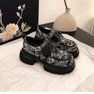 Лоферы женские на платформе в стиле гуочао, новые, из китайской ткани с вышивкой цветов, универсальные туфли Мэри Джейн на толстом каблуке, маленькие кожаные туфли, повседневные туфли-одинарки