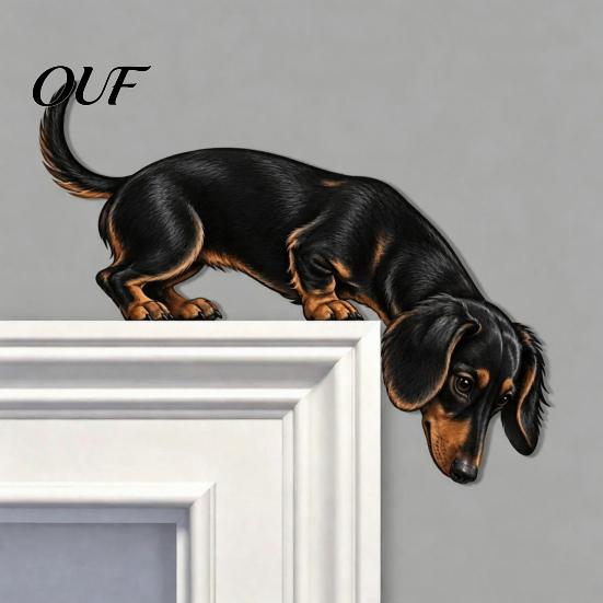 Funny Pet Home Decor Wooden Dachshund Door Topper, Cute Handcrafted Dog Sign, Rustic Wall Art Breed Interior Accents for Front Porch, Indoor