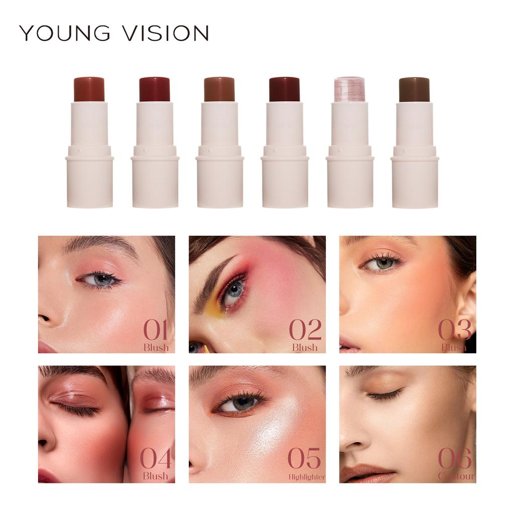YOUNG VISION Single Blush Highlight Stick Multi-Functional Lazy Stick Solid Lipstick Rouge