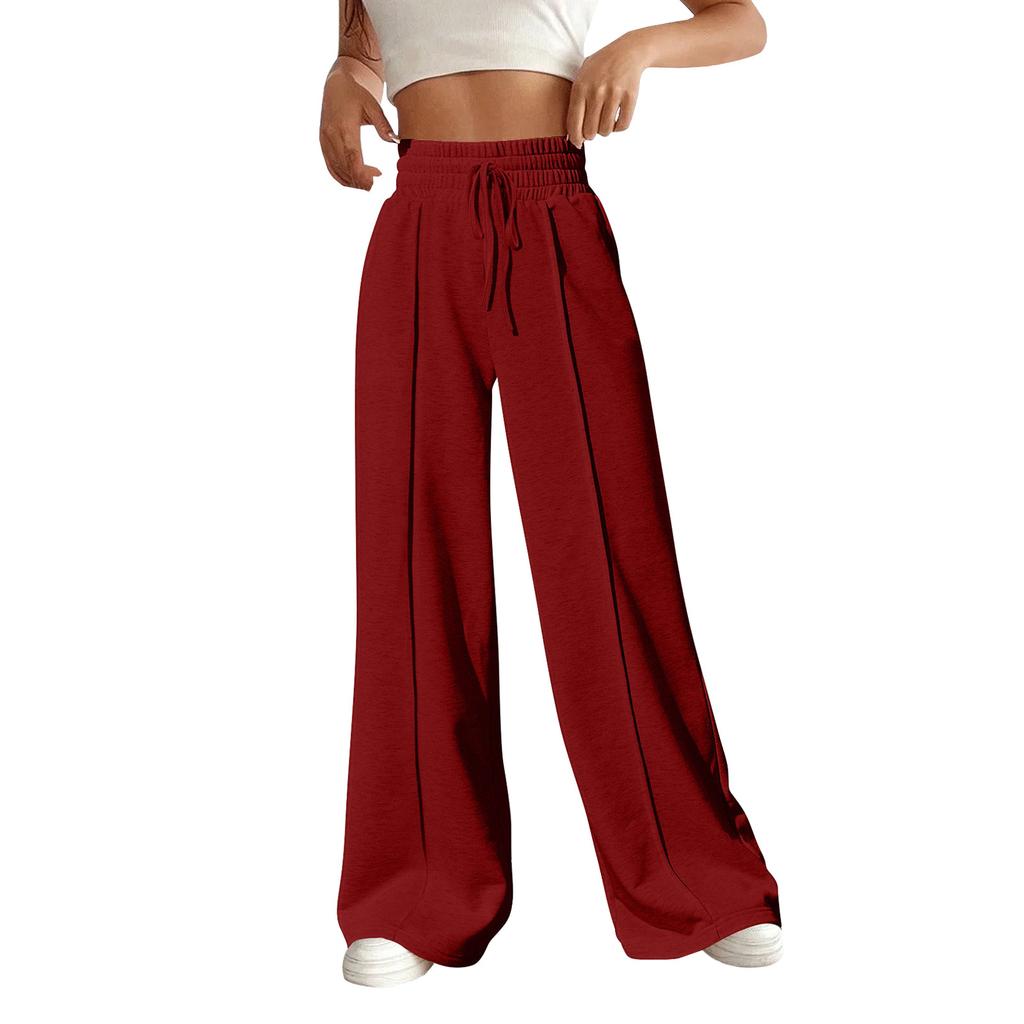 Women's Fashion Solid Colour Drawstring High Waist Wide Leg Pants Casual Sweatpants