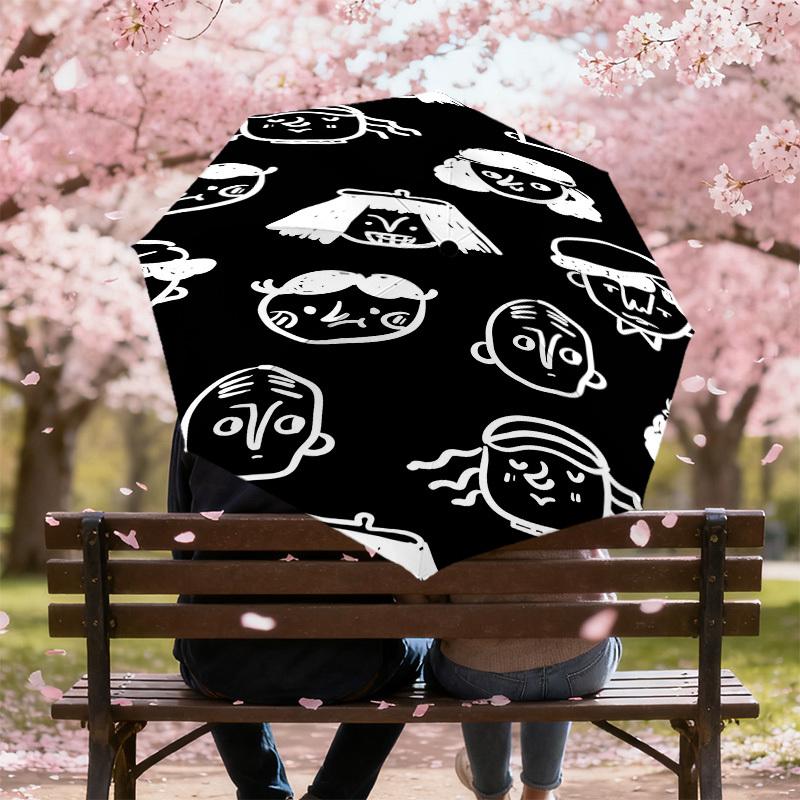 1PC faces pattern Umbrella-8-Rib Reinforced Portable Folding Travel Suitable for All Seasons Outdoor Daily Use-J319