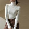 Женский однотонный топ с длинным рукавом и воротником-стойкой на осень и зиму