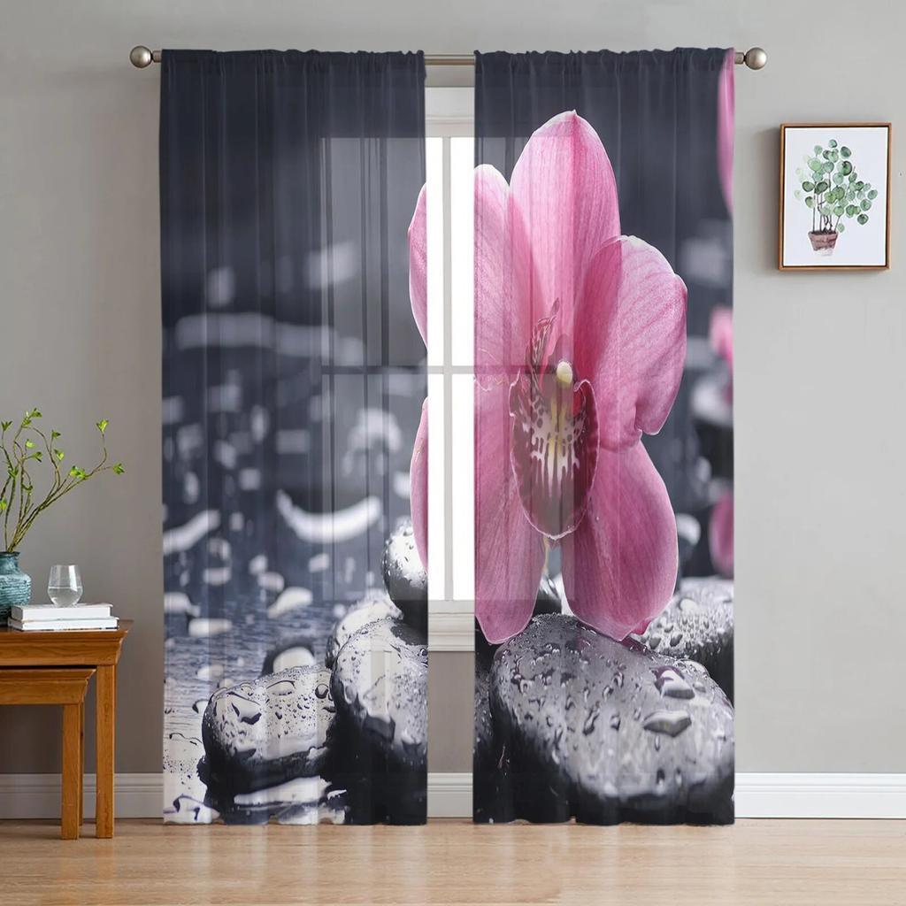 Прозрачные шторы с отражением камня лотоса для гостиной, спальни, домашнего декора, шифоновая вуаль, рождественские шторы