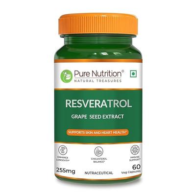 Pure Nutrition Ресвератрол 255 мг - 60 капсул | Добавки ресвератрола для борьбы со старением, здоровья сердца и иммунитета | Мощный антиоксидант с виноградом