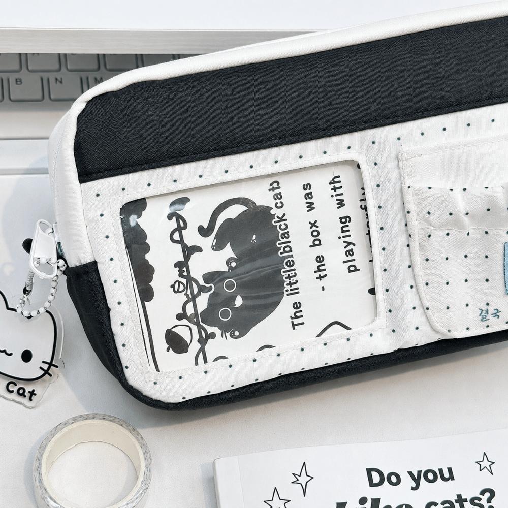 Black White Pen Bag Polka Dot Pencil Pouch Korean Pen Storage Organizer  Gift