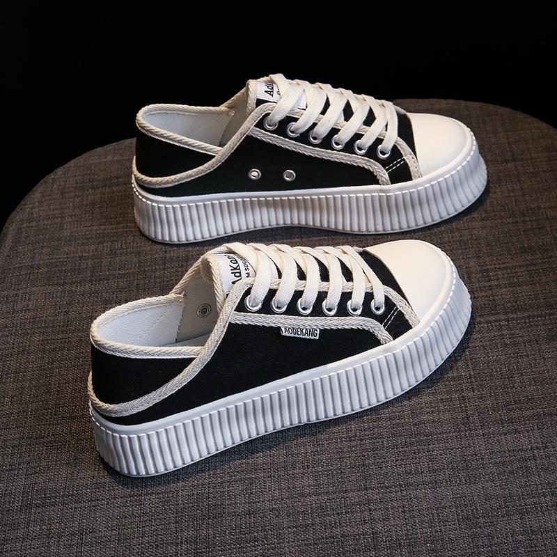 Летние новые полузакрытые женские парусиновые туфли, дышащие, повседневные, студенческие, женские кеды