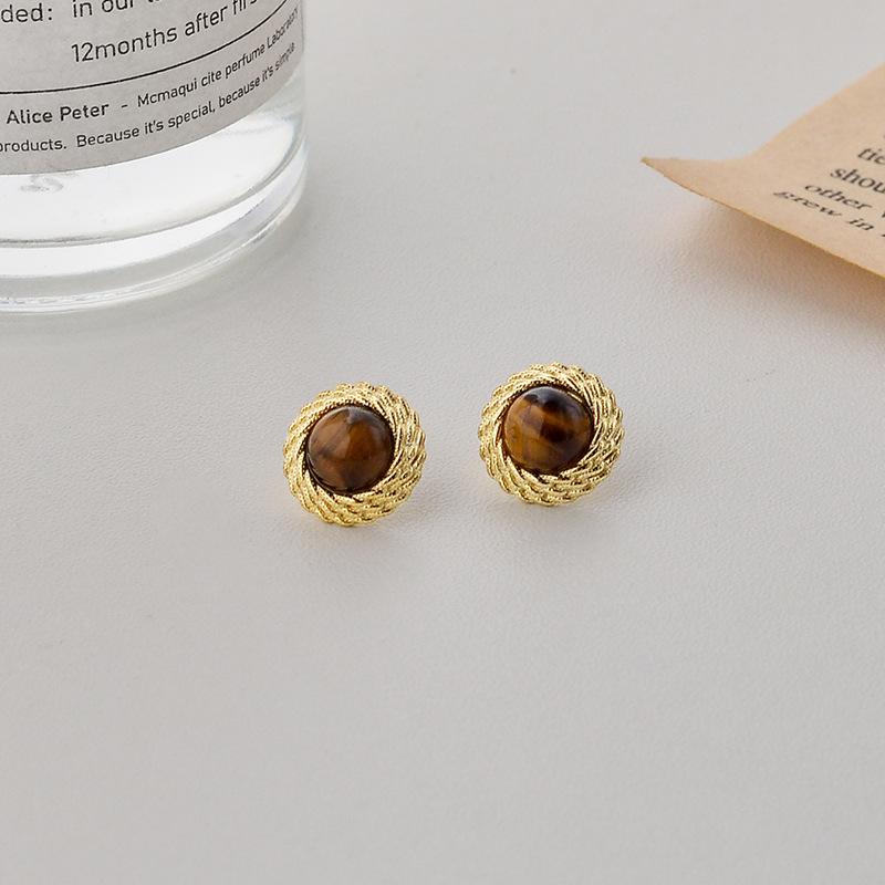 Серьги в стиле ретро во французском стиле, круглые янтарные серьги-закрутки, легкие и элегантные