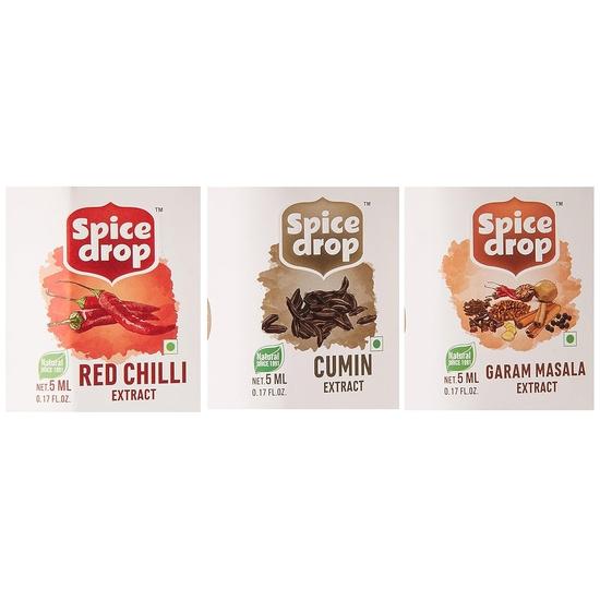 Spice Drop Kitchen Combo Pack | Natural Extract of Garam Masala, Jeera (Cumin) & Red Chilly (Lal Mirch) | Vegan Friendly | 5ML X 3 Packs