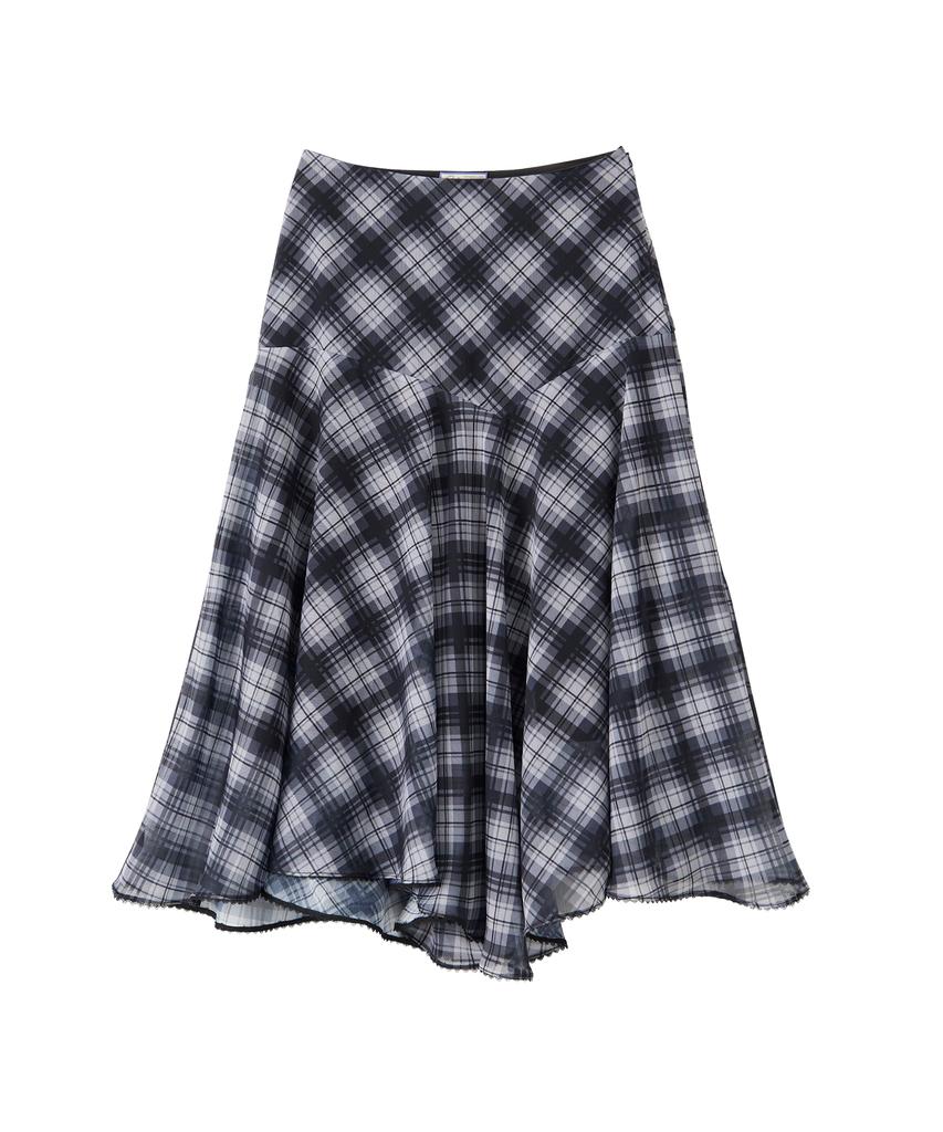 Salon De Yon Unbalanced Check Skirt_ Black