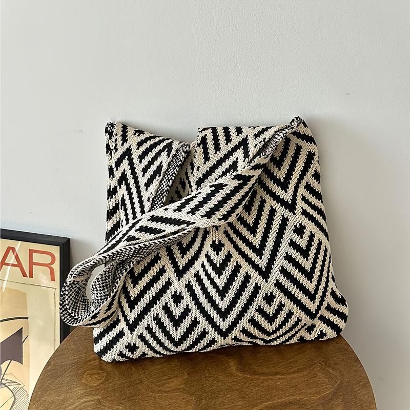 Модная геометрическая контрастная ручная вязаная сумка ручной работы женская минималистичная сумка-узел через плечо летняя пляжная сумка