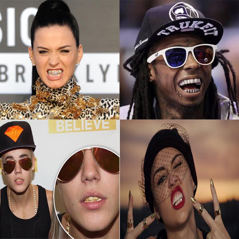 New Gold Teeth Grill ZAK47 Rifle Shape Hip Hop Braces Trendy Hip Hop Braces 2pcs One Set