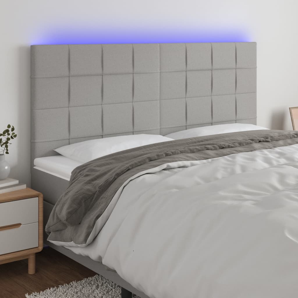 Vidaxl Zagłówek Do Łóżka Z Led, Jasnoszary, 160X5X118/128 Cm, Tkanina