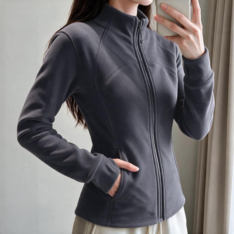 Women S Fleece Lined Stand Collar Long Sleeve Sweatshirt Jacket