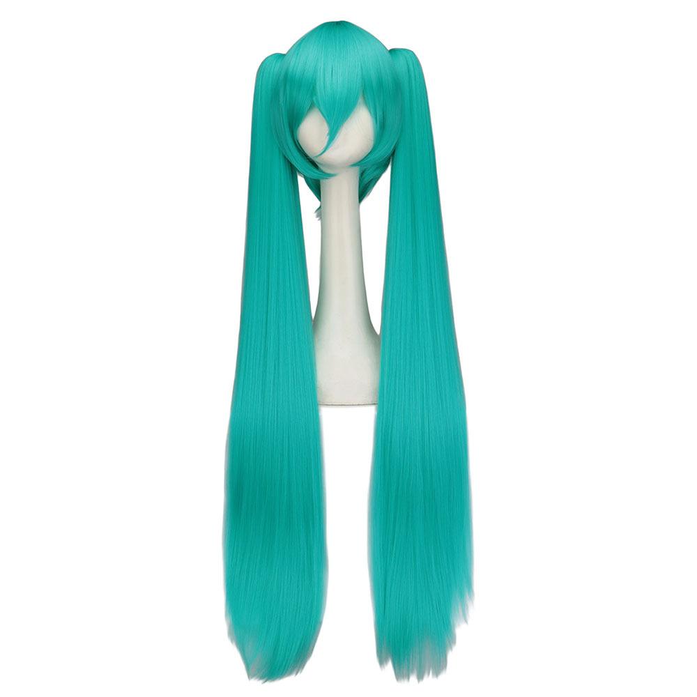1 Piece of Synthetic Hair Cosplay Long Wig, Green Heat-resistant Party Wig, with 2 Ponytails Wig