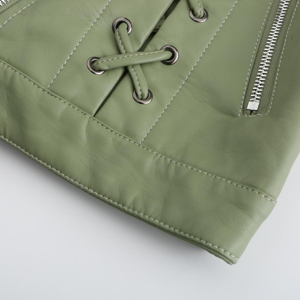 Женская асимметричная укороченная куртка из искусственной кожи на молнии из искусственной кожи, байкерское короткое пальто, тонкая верхняя одежда, винтажная укороченная куртка со шнуровкой, мотоциклетный бомбер, осень-весна, новинка