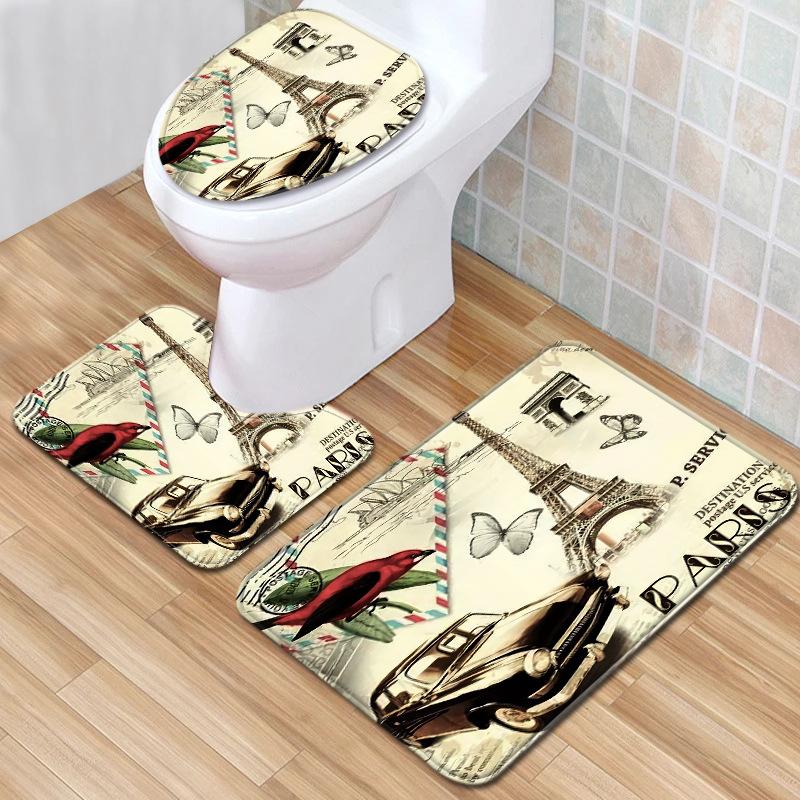 Star Bathroom Shower Curtain Floor Mat Household Toilet Three-Piece Set Suction Pad Water Tank Cover Cover