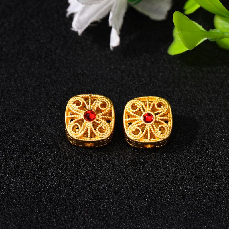 Древние золотые ажурные разделительные бусины с инкрустированными синими бусинами