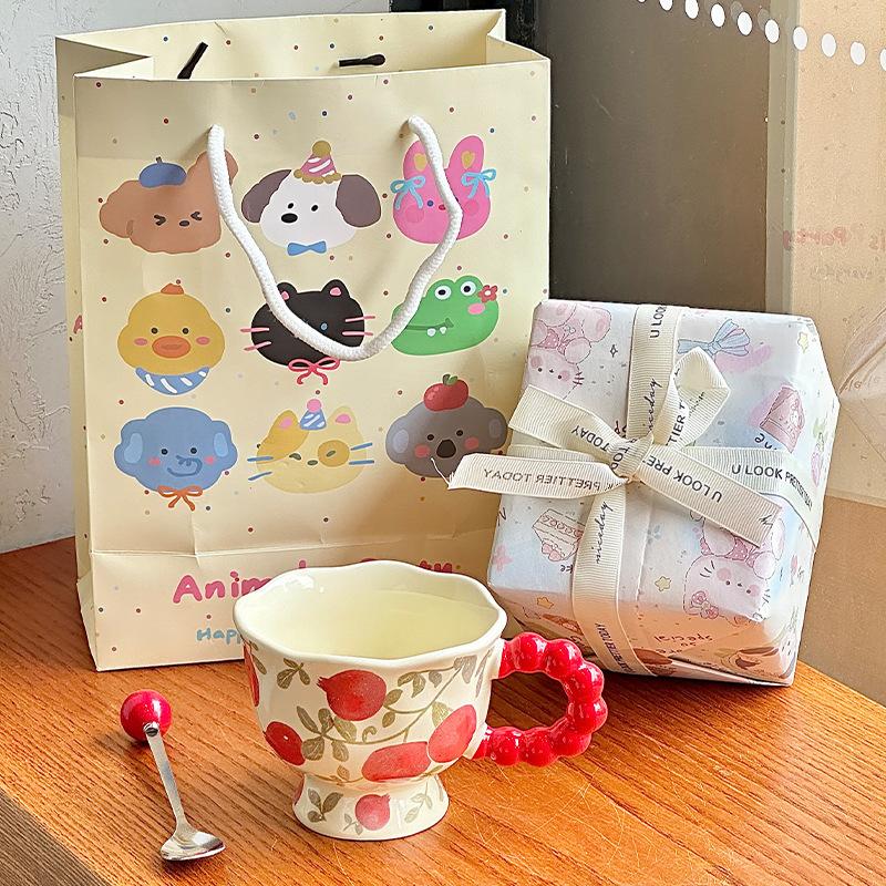 Ins Wind Cute Fruit Ceramic Mug Girls High Value Ceramic Water Cup Children's Breakfast Cup Birthday Gift
