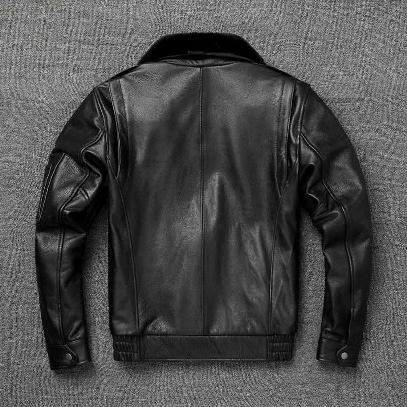Chinese Size Men Leather Jacket Genuine Cow Leather Natural Fur Collar Flight Jackets Mens Cowhide Coats Winter Air Force Clothes