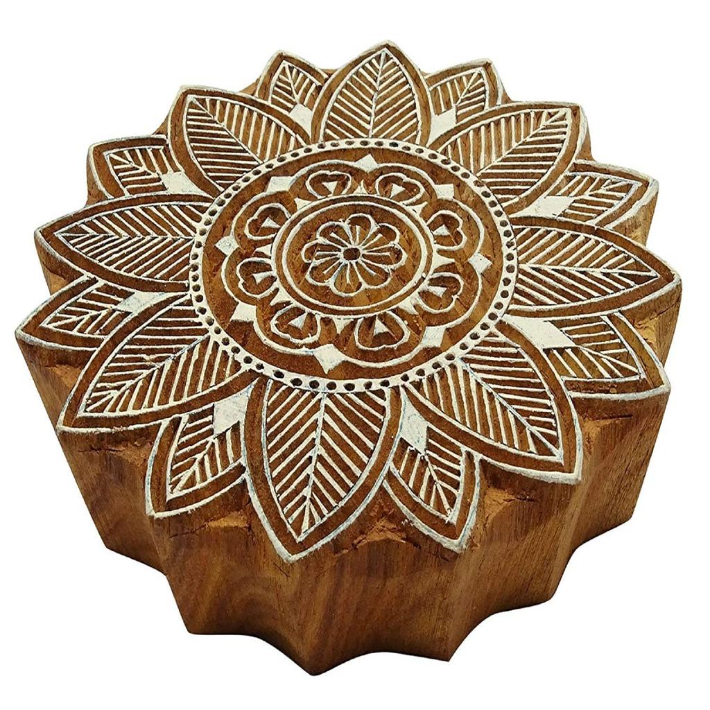Ручной Резной Цветочный Узор Текстильной Древесины Штамп Печати Блоки Деревянный Блок