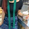 Yousheng Women Scarf Striped Print Thin Long Scarf Harajuku Style Lightweight Breathable Cotton Scarf Girl Neck Wrap