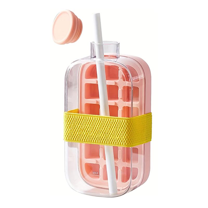 Ice Cube Tray Bottle With Lid No Touch No Spill Freezer Ice Tray With Straw Cable Tie Mold Reusable Food Grade Ices Maker Gadget