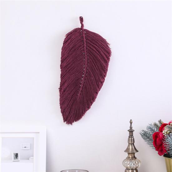 Woven Feather Tapestry Soft Fine Workmanship Cotton Macrame Wall Hanging Feather Boho Chic Woven Leaf for Wall