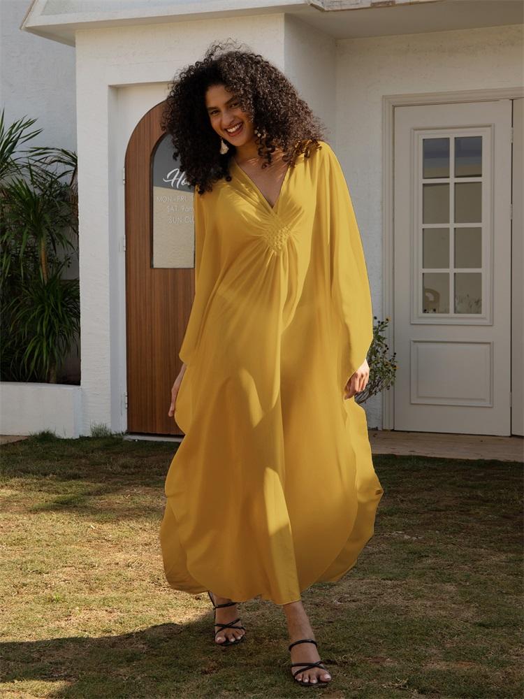 Sexy Vacation White Beach Maxi Dress Women's Hand-knit V-neck Batwing Sleeve Plus Size Kaftan 2024 Summer Beachwear Swimsuit Cover Up Q1306