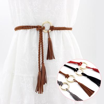 Handmade Waist Chain Elegant Lady Belt for Women Knitted Ethnic Style Waist Rope Tassel Ring Dress Decoration Girl Belt