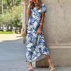 GMXIA Летние женские длинные платья с круглым вырезом и коротким рукавом с растительным цветочным принтом