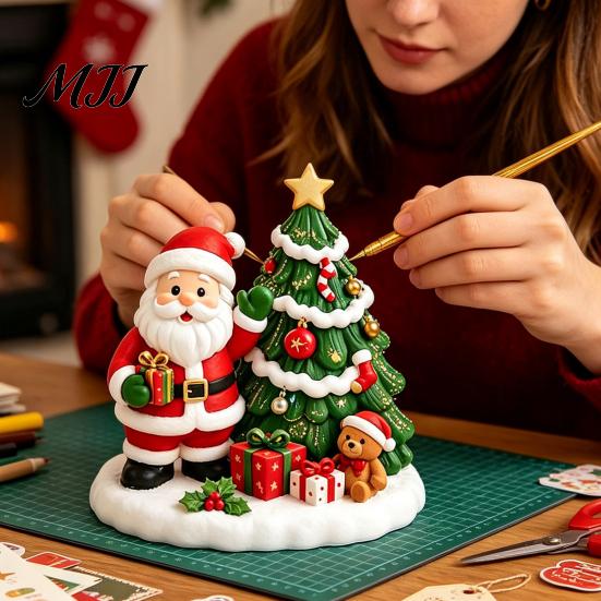Неокрашенные гипсовые статуэтки DIY Рождественский набор для раскрашивания гипсом, Милый Рождественский домик-елка Санта Снеговик Ручная работа Настольные украшения Фигурка Поделка