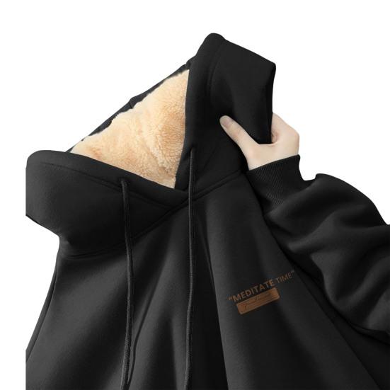 Парная зимняя толстовка с капюшоном на флисовой подкладке с термоизоляцией, однотонная, со шнурком