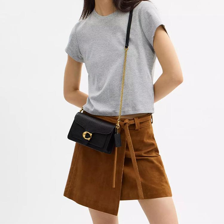 New COACH Chain Cow Leather One Shoulder Crossbody Clutch Trumpets Women's Black CE772-B4BK